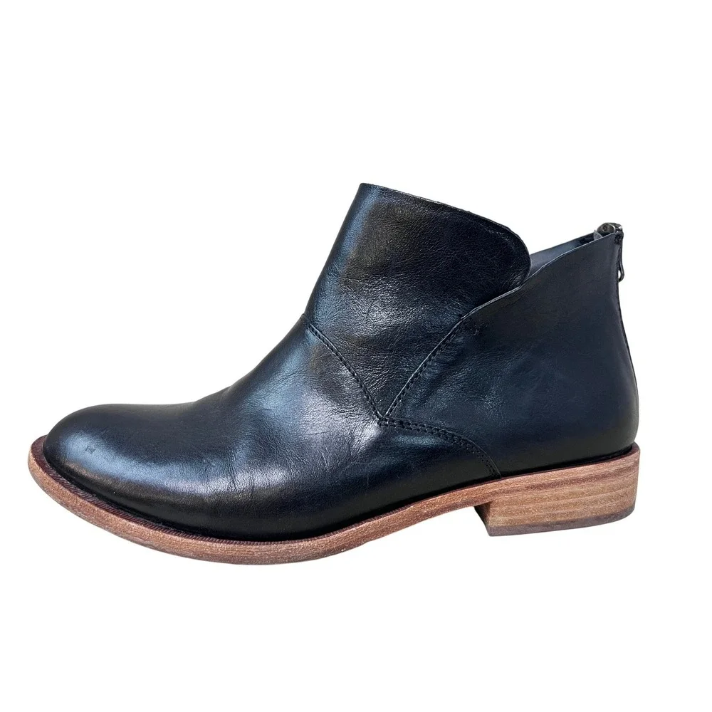 Kork-Ease Velma Ankle Boots Womens 9M Black Excellent Leather Back Zip‎ Low Heel